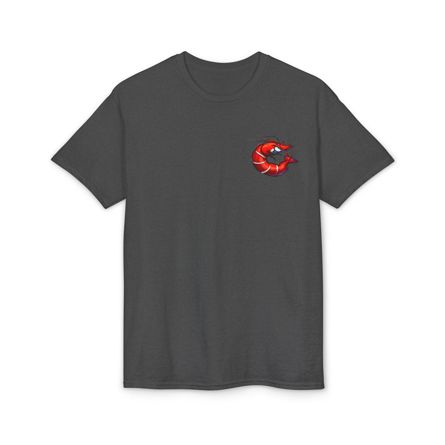 Spicy Shrimp Graphic T-Shirt — Retro Red Prawn Logo Tee