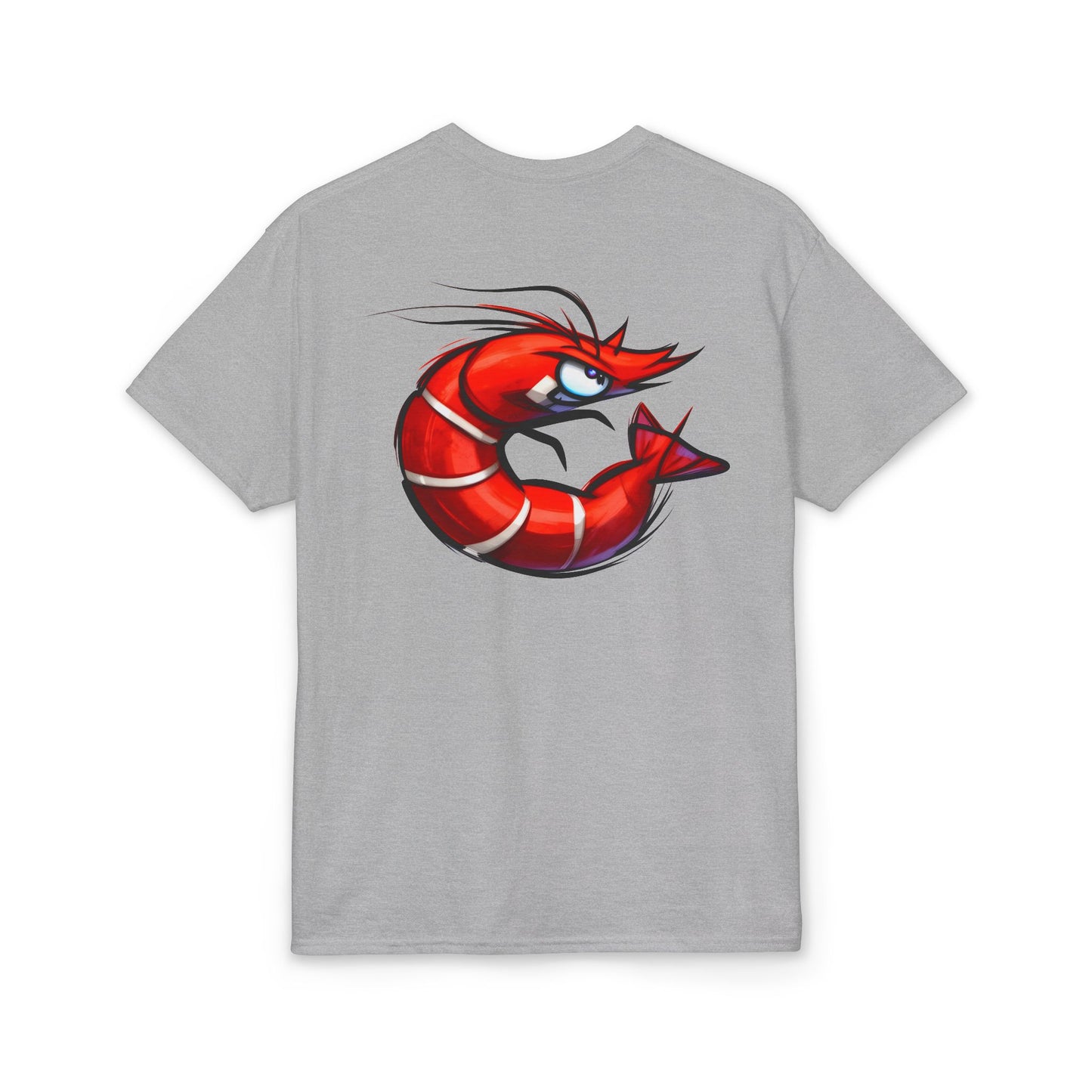 Spicy Shrimp Graphic T-Shirt — Retro Red Prawn Logo Tee