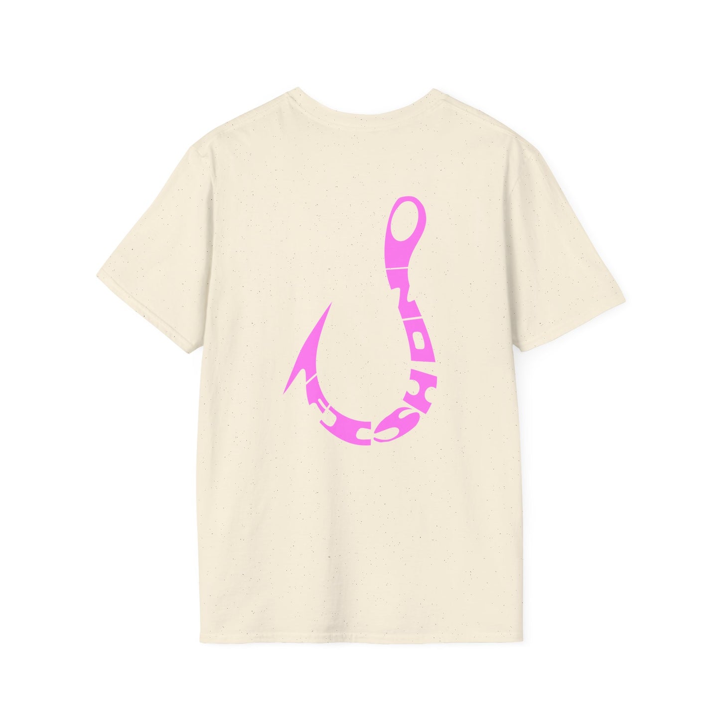 Fishing Hook T‑Shirt — Pink Stylized Hook Graphic Tee