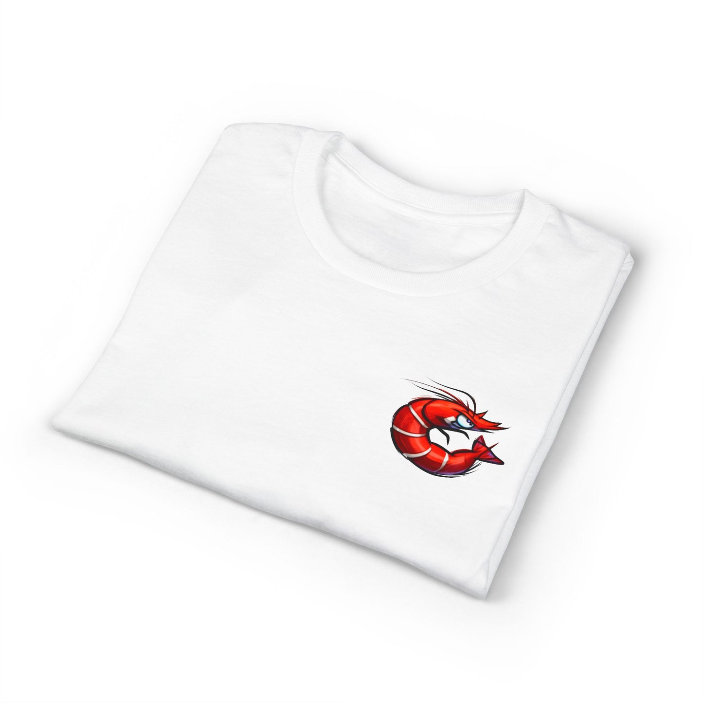 Spicy Shrimp Graphic T-Shirt — Retro Red Prawn Logo Tee