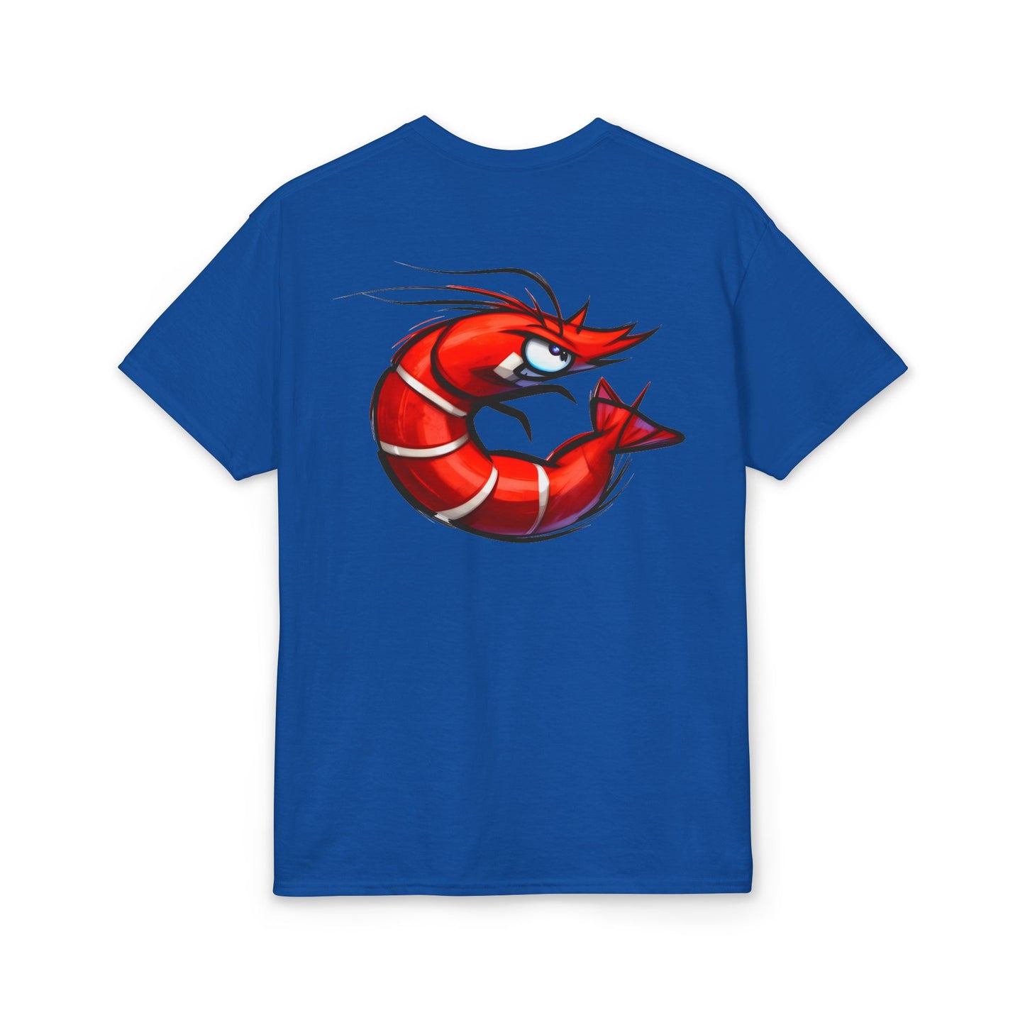 Spicy Shrimp Graphic T-Shirt — Retro Red Prawn Logo Tee