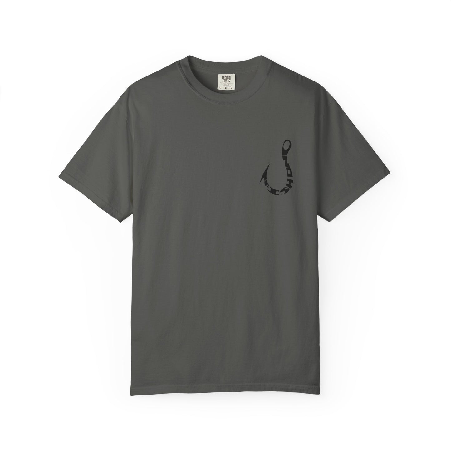 Fishing Hook Graphic T-Shirt — Bold Back Logo & Small Front Pocket Hook
