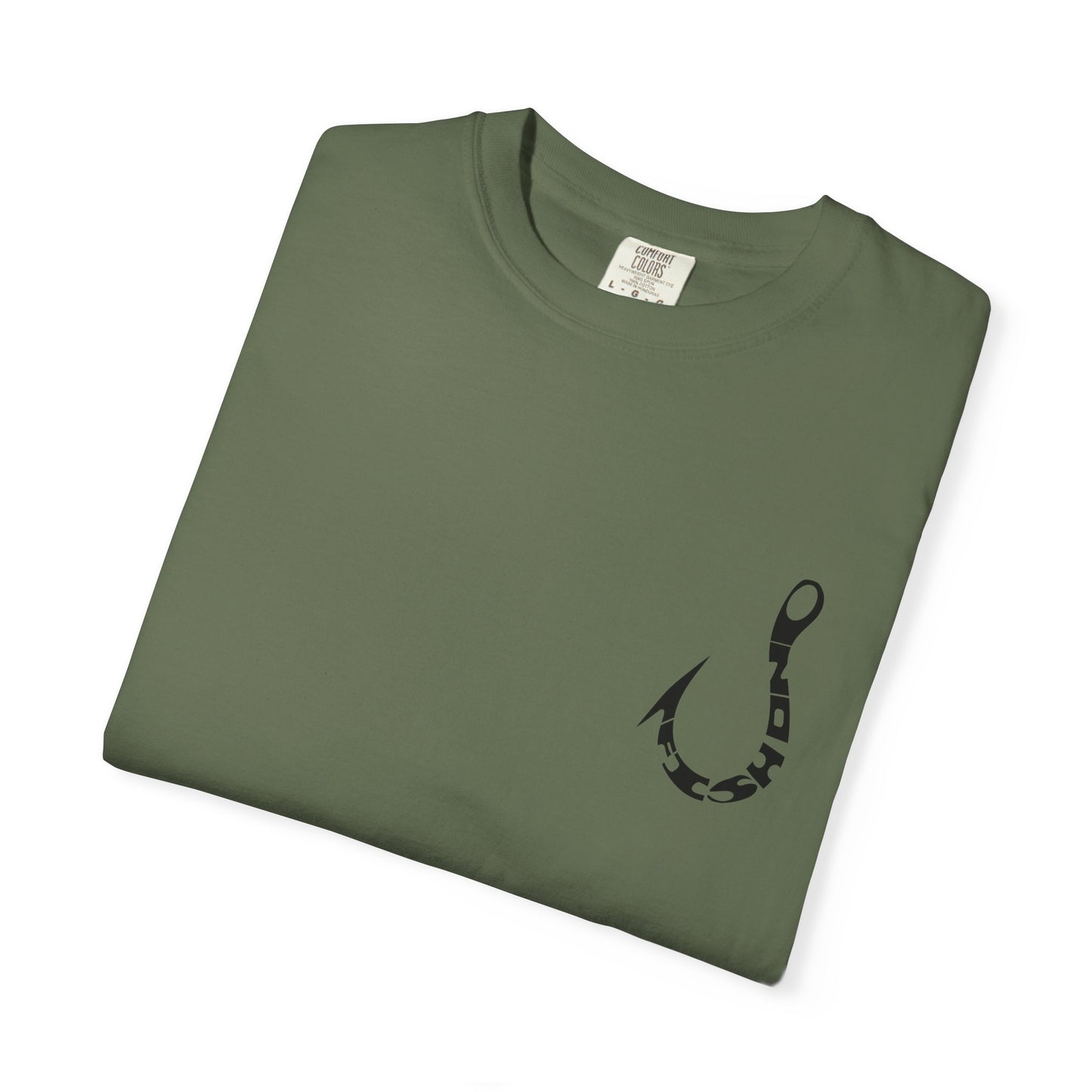 Fishing Hook Graphic T-Shirt — Bold Back Logo & Small Front Pocket Hook