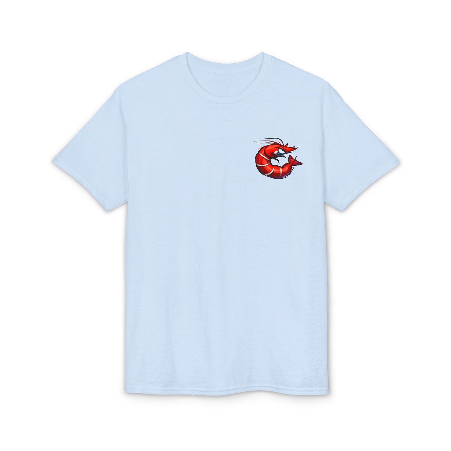Spicy Shrimp Graphic T-Shirt — Retro Red Prawn Logo Tee