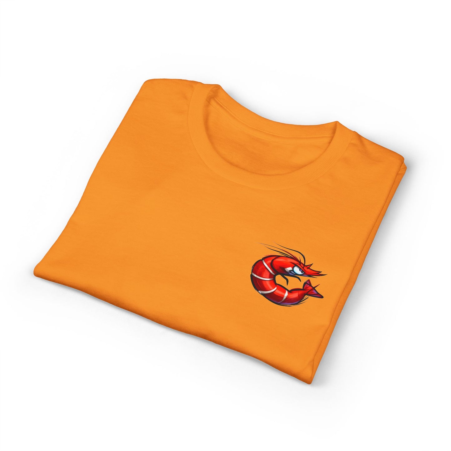 Spicy Shrimp Graphic T-Shirt — Retro Red Prawn Logo Tee