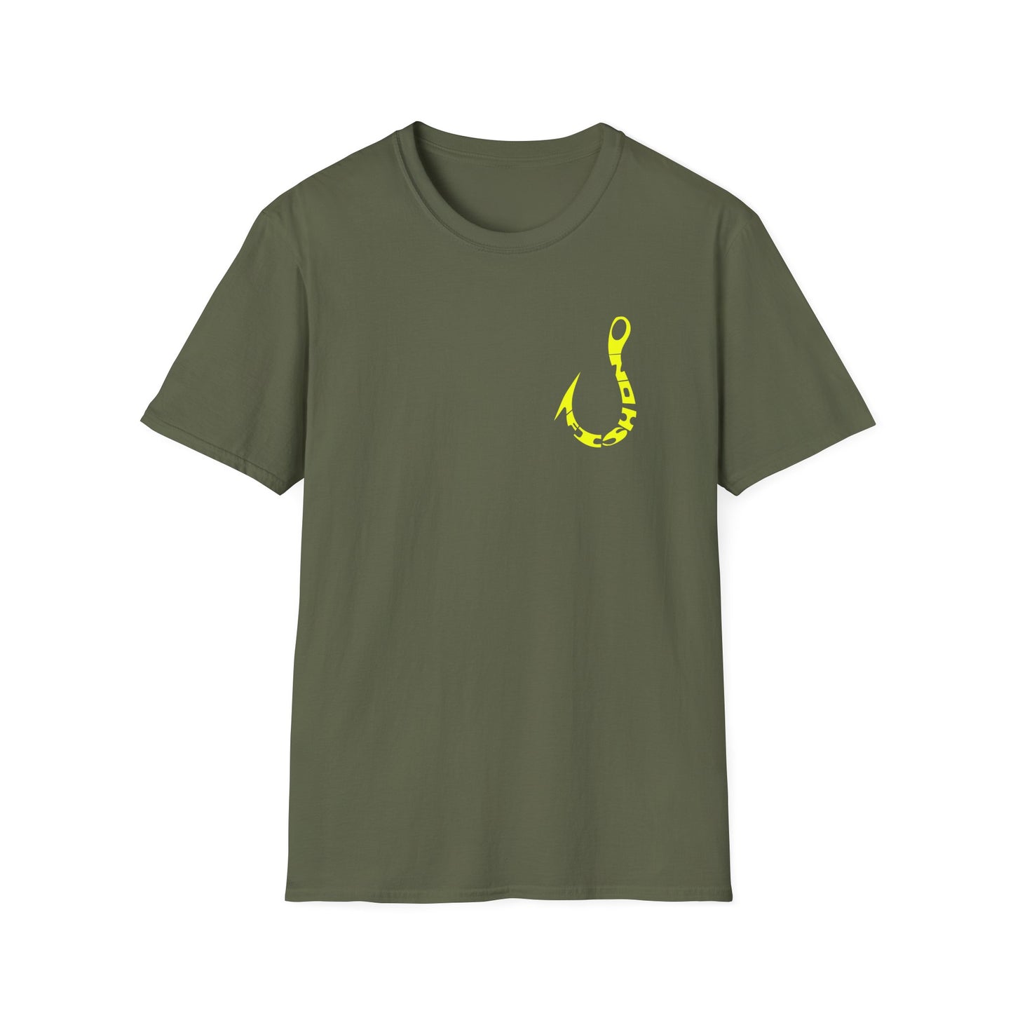 Fishing Hook Graphic T-Shirt — Neon Yellow Angler Tee