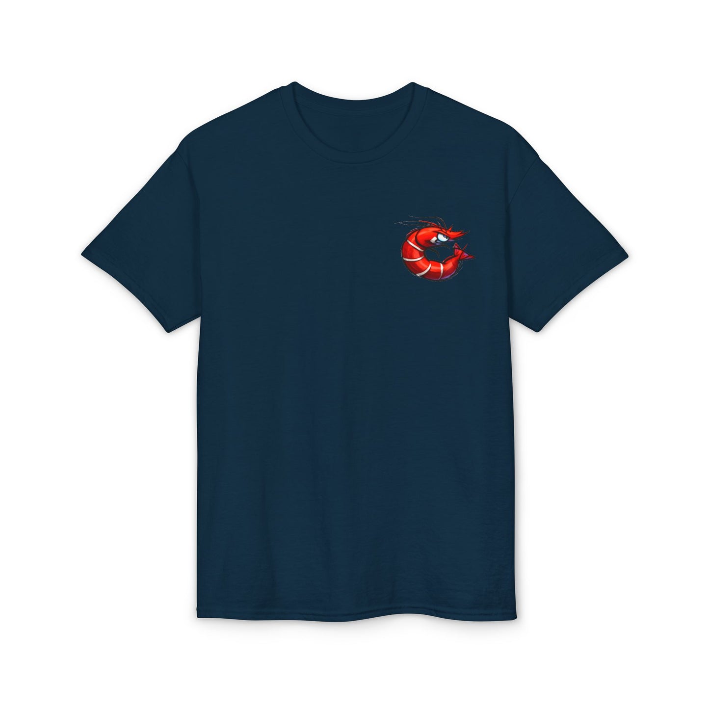 Spicy Shrimp Graphic T-Shirt — Retro Red Prawn Logo Tee