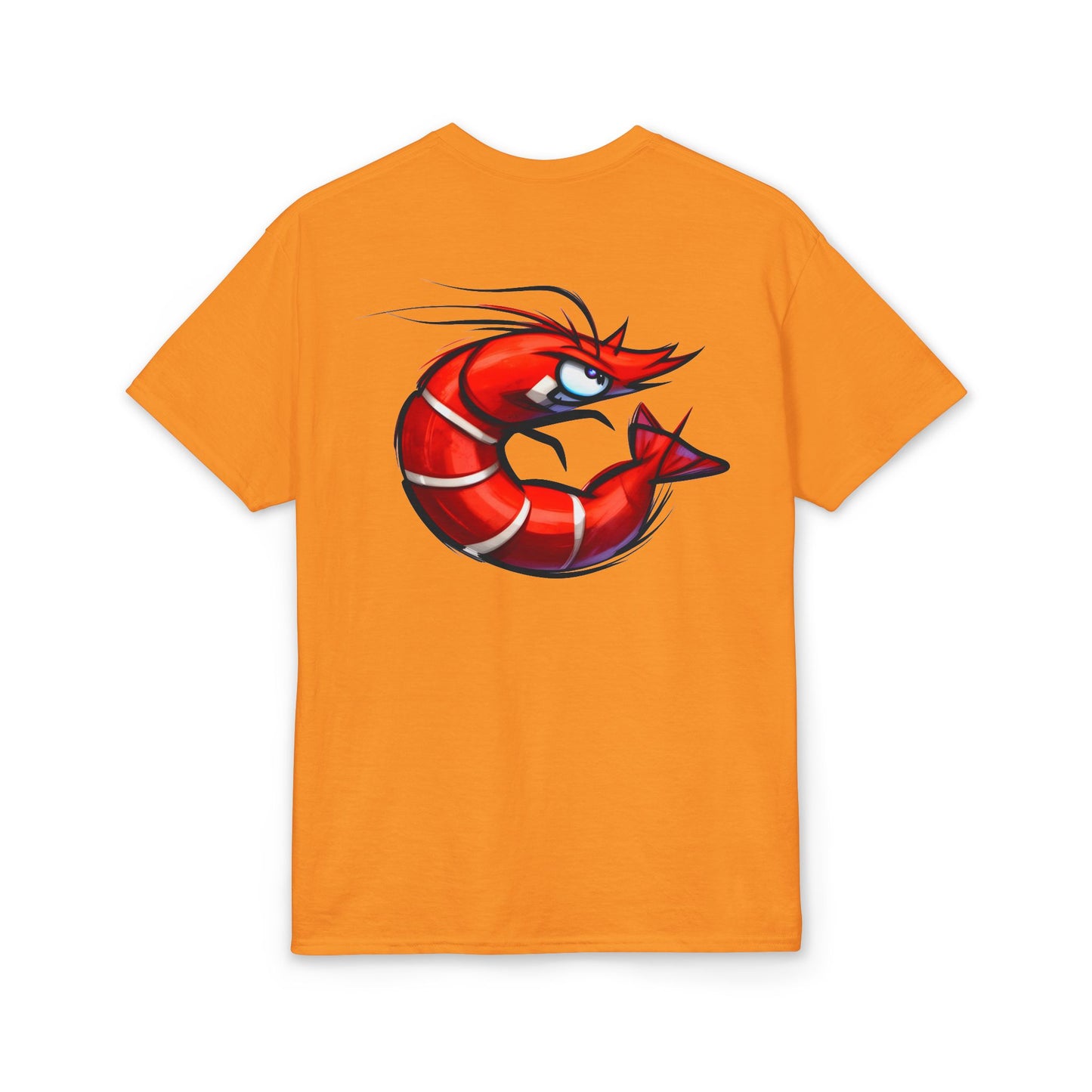 Spicy Shrimp Graphic T-Shirt — Retro Red Prawn Logo Tee