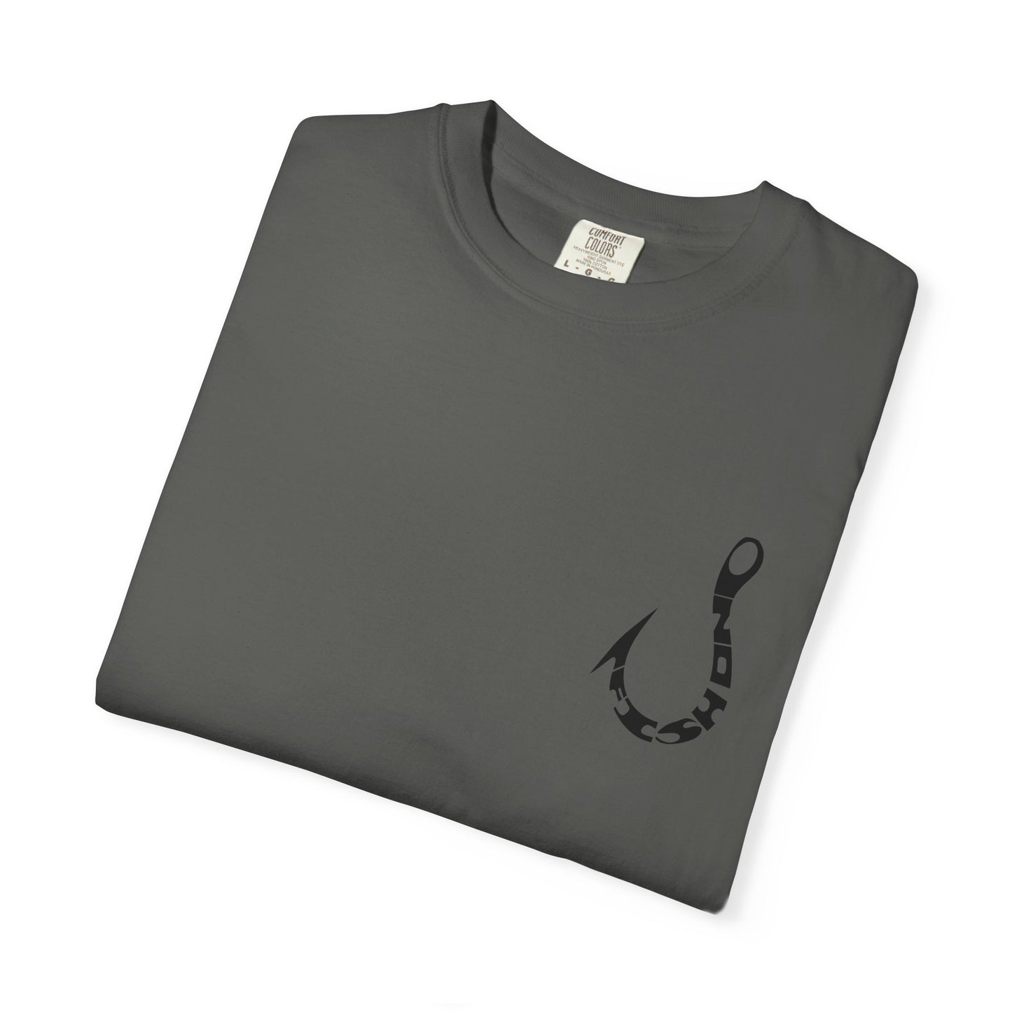 Fishing Hook Graphic T-Shirt — Bold Back Logo & Small Front Pocket Hook
