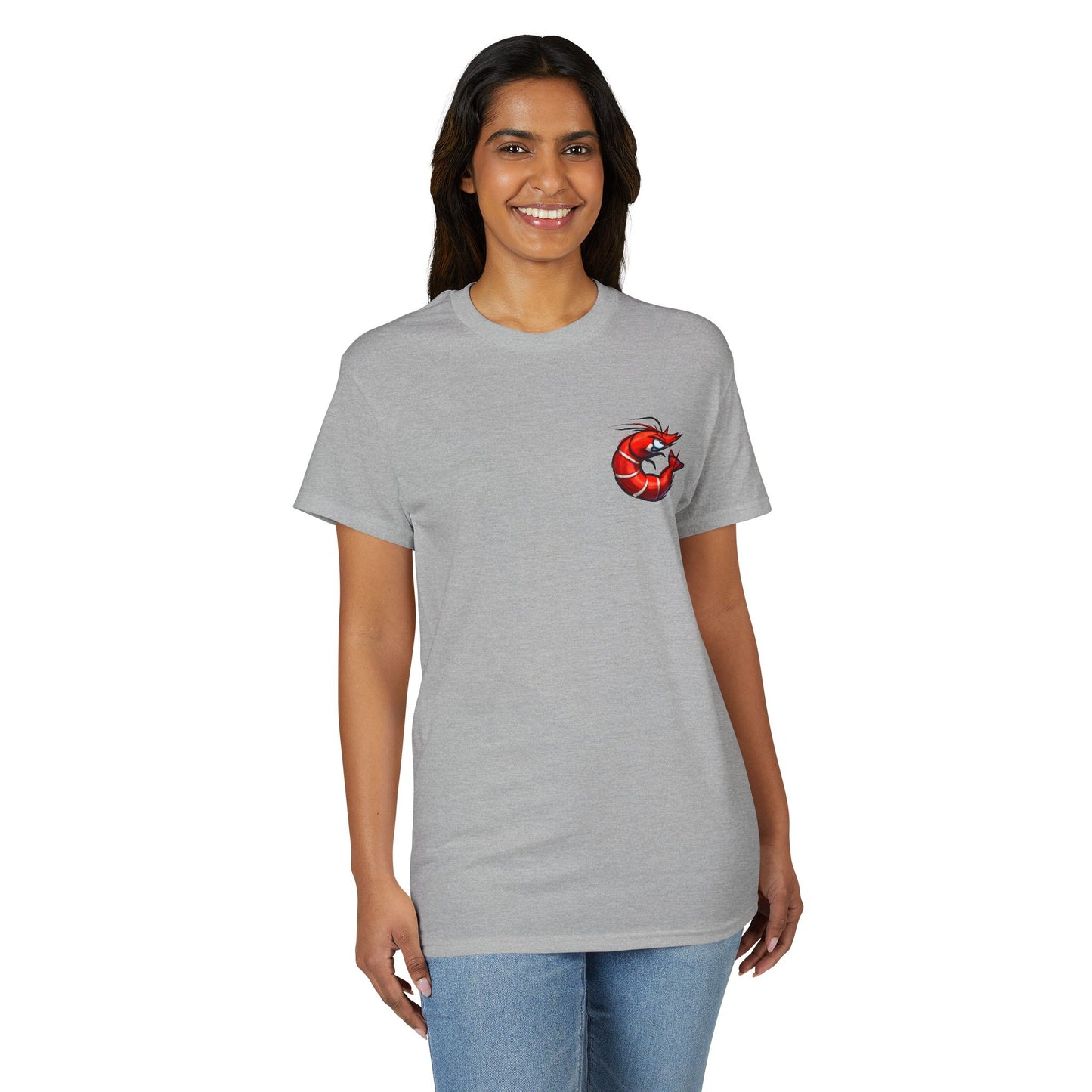 Spicy Shrimp Graphic T-Shirt — Retro Red Prawn Logo Tee