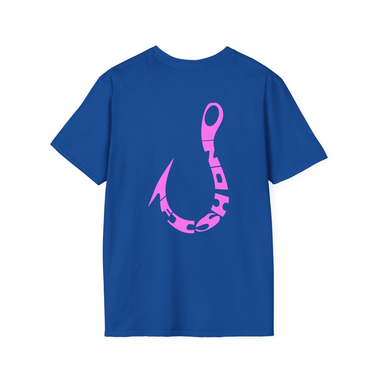Fishing Hook T‑Shirt — Pink Stylized Hook Graphic Tee