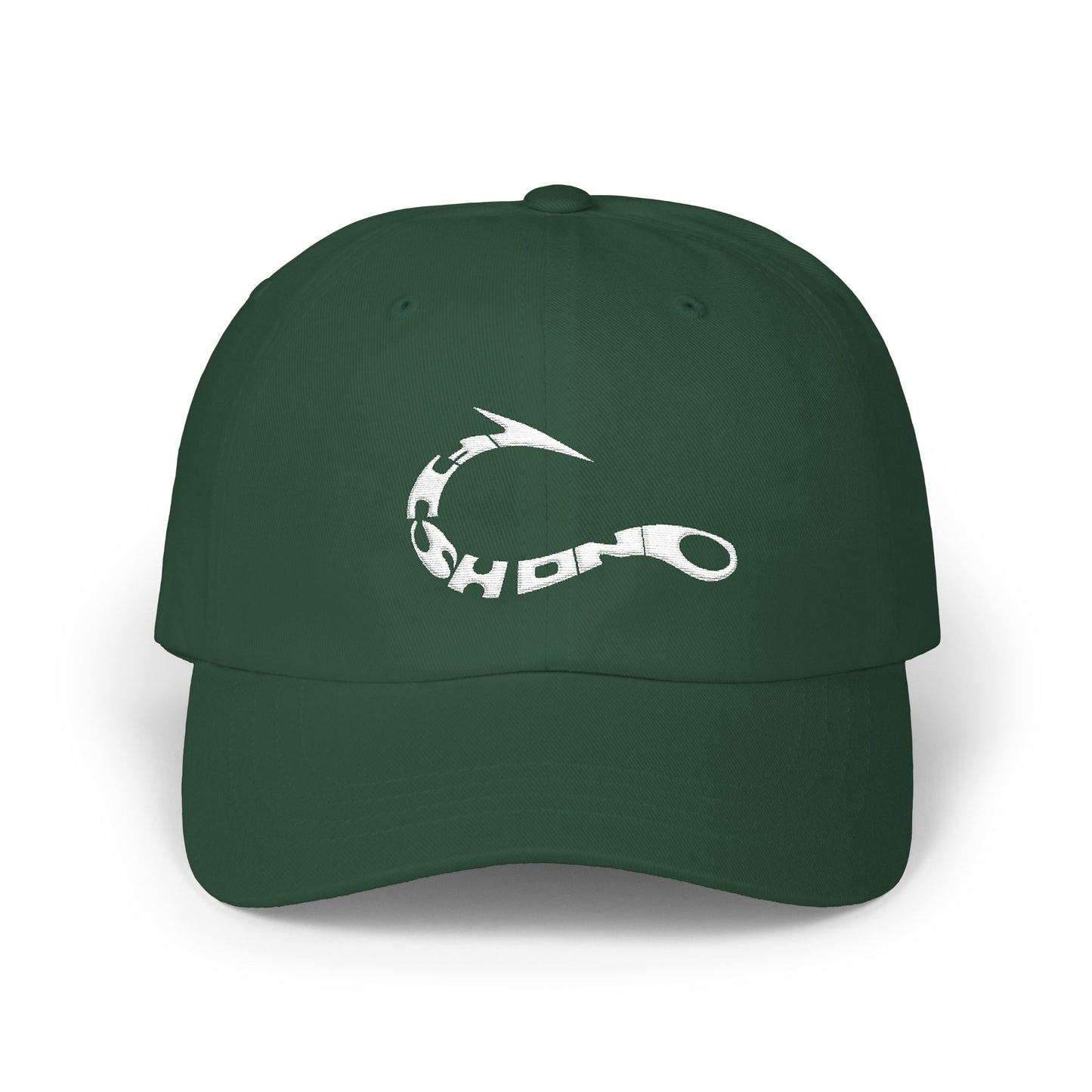 Camo Dad Cap with Distressed Fishing Hook Logo — Classic Outdoor Hat