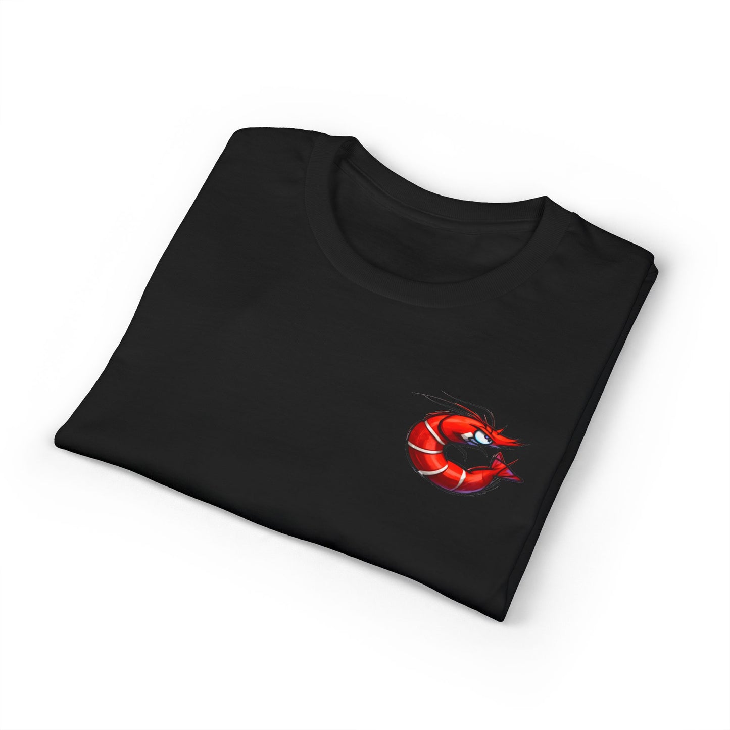 Spicy Shrimp Graphic T-Shirt — Retro Red Prawn Logo Tee
