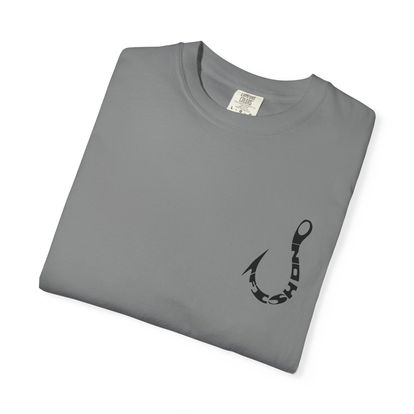 Fishing Hook Graphic T-Shirt — Bold Back Logo & Small Front Pocket Hook