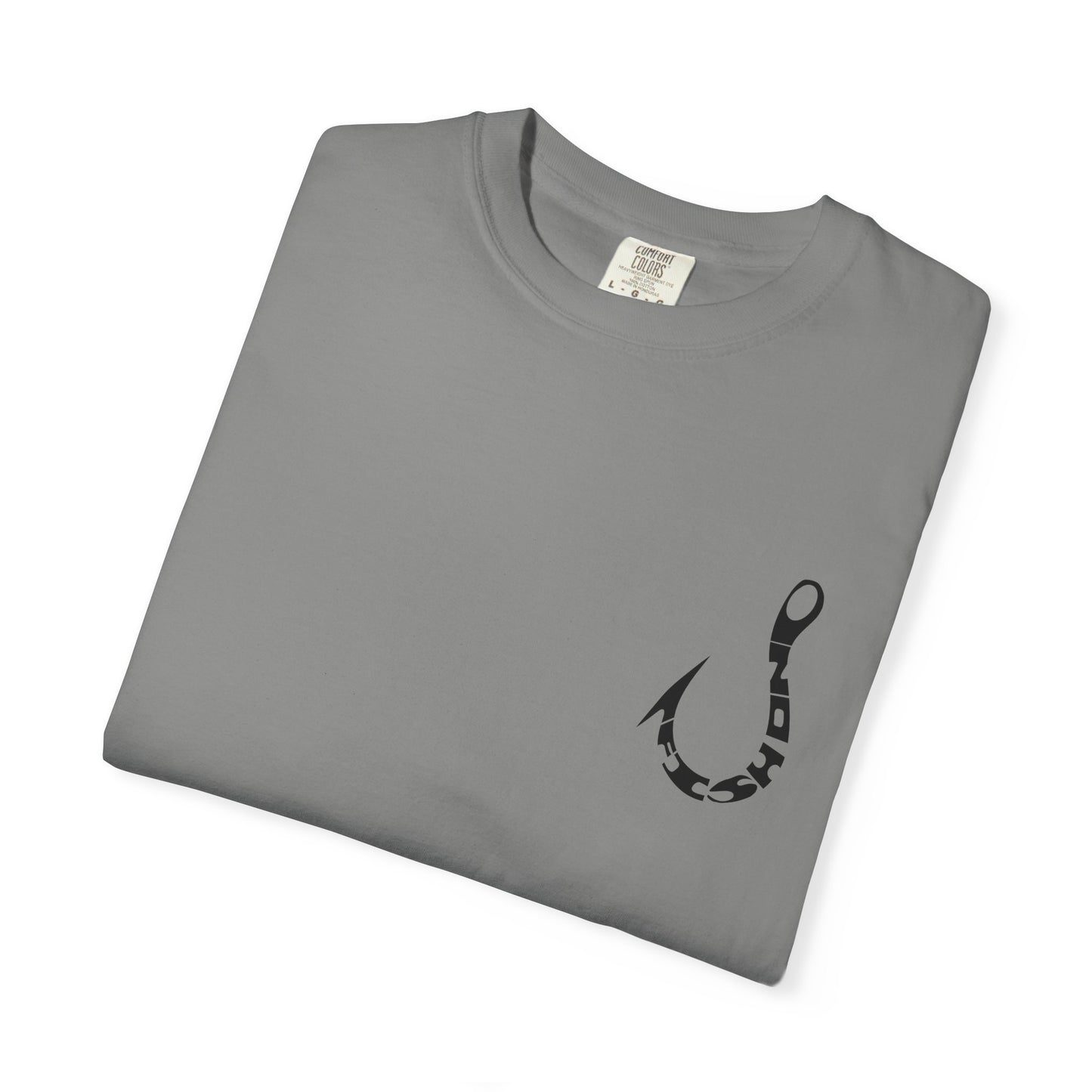 Fishing Hook Graphic T-Shirt — Bold Back Logo & Small Front Pocket Hook