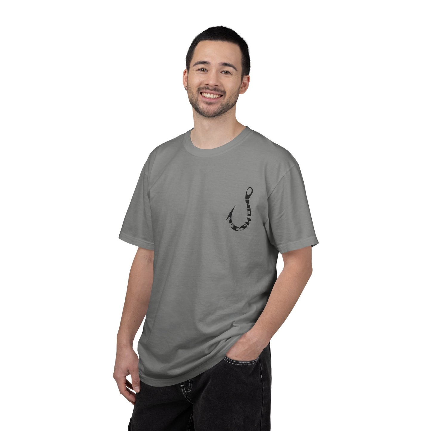 Fishing Hook Graphic T-Shirt — Bold Back Logo & Small Front Pocket Hook
