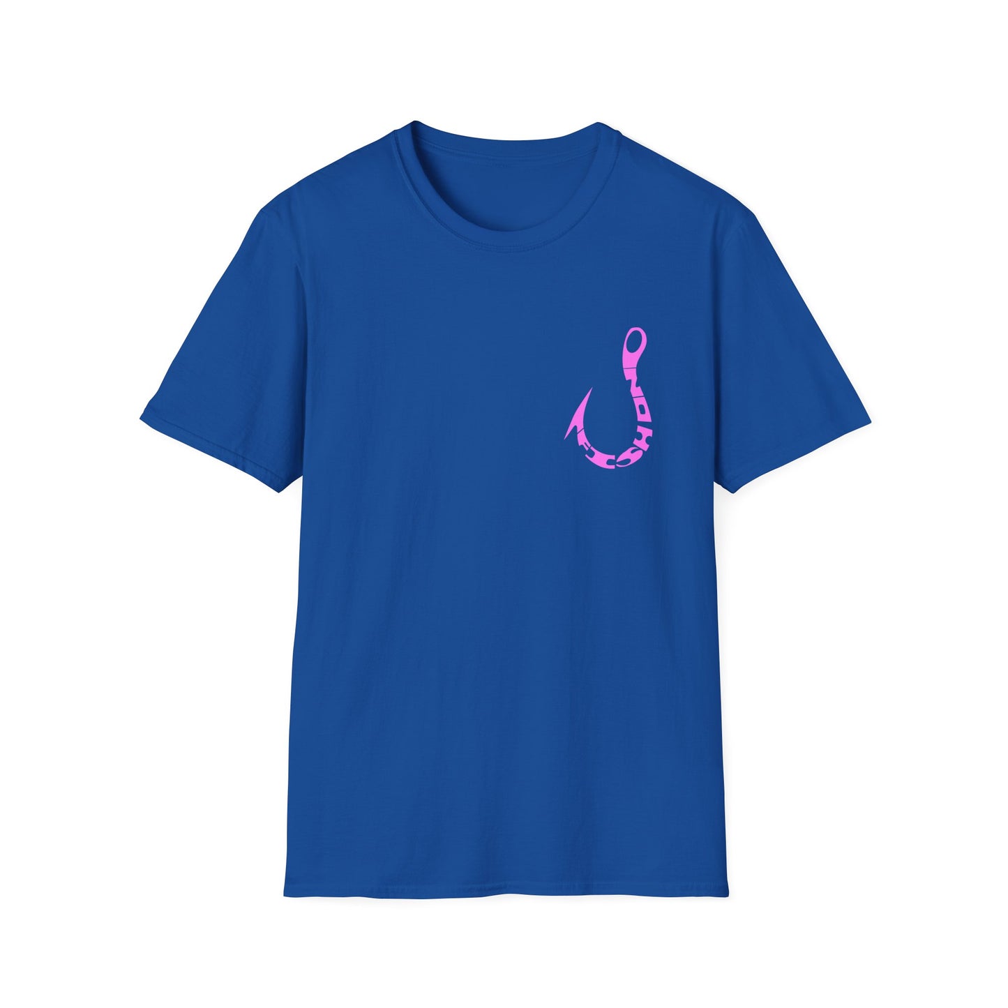 Fishing Hook T‑Shirt — Pink Stylized Hook Graphic Tee