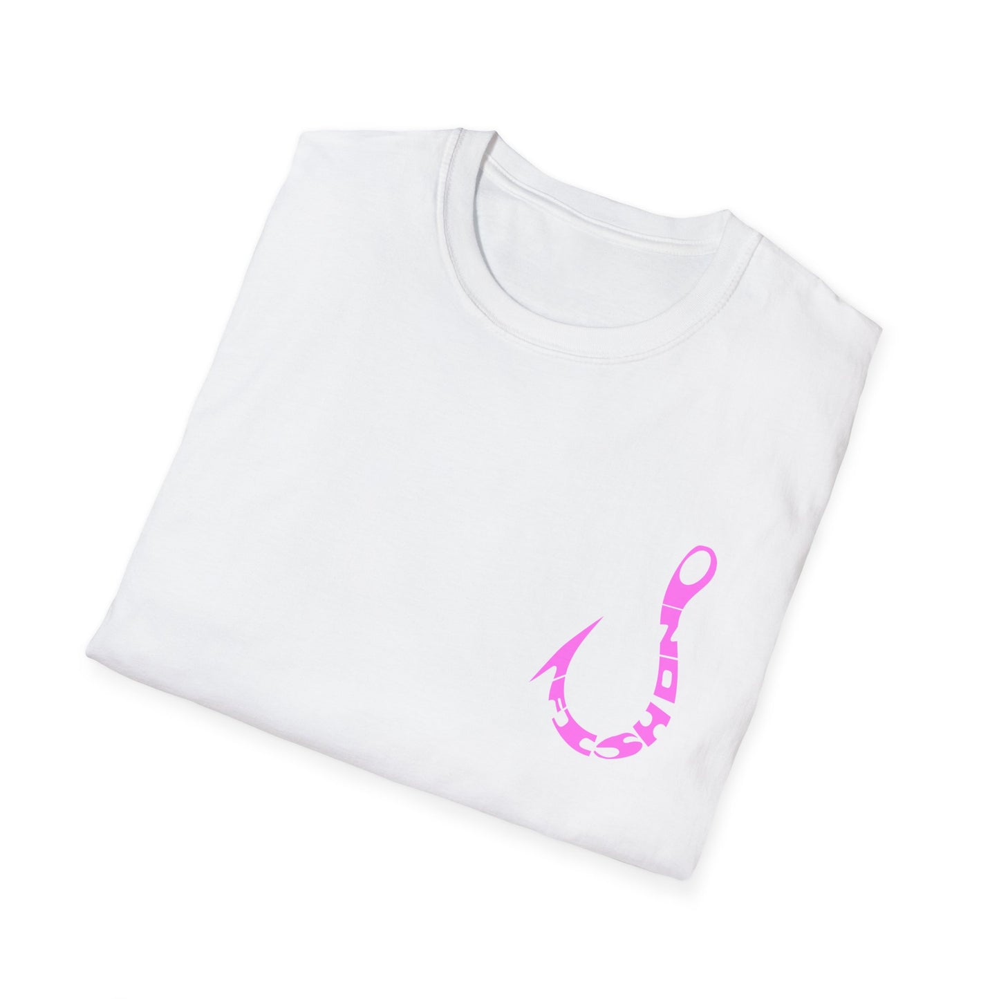 Fishing Hook T‑Shirt — Pink Stylized Hook Graphic Tee