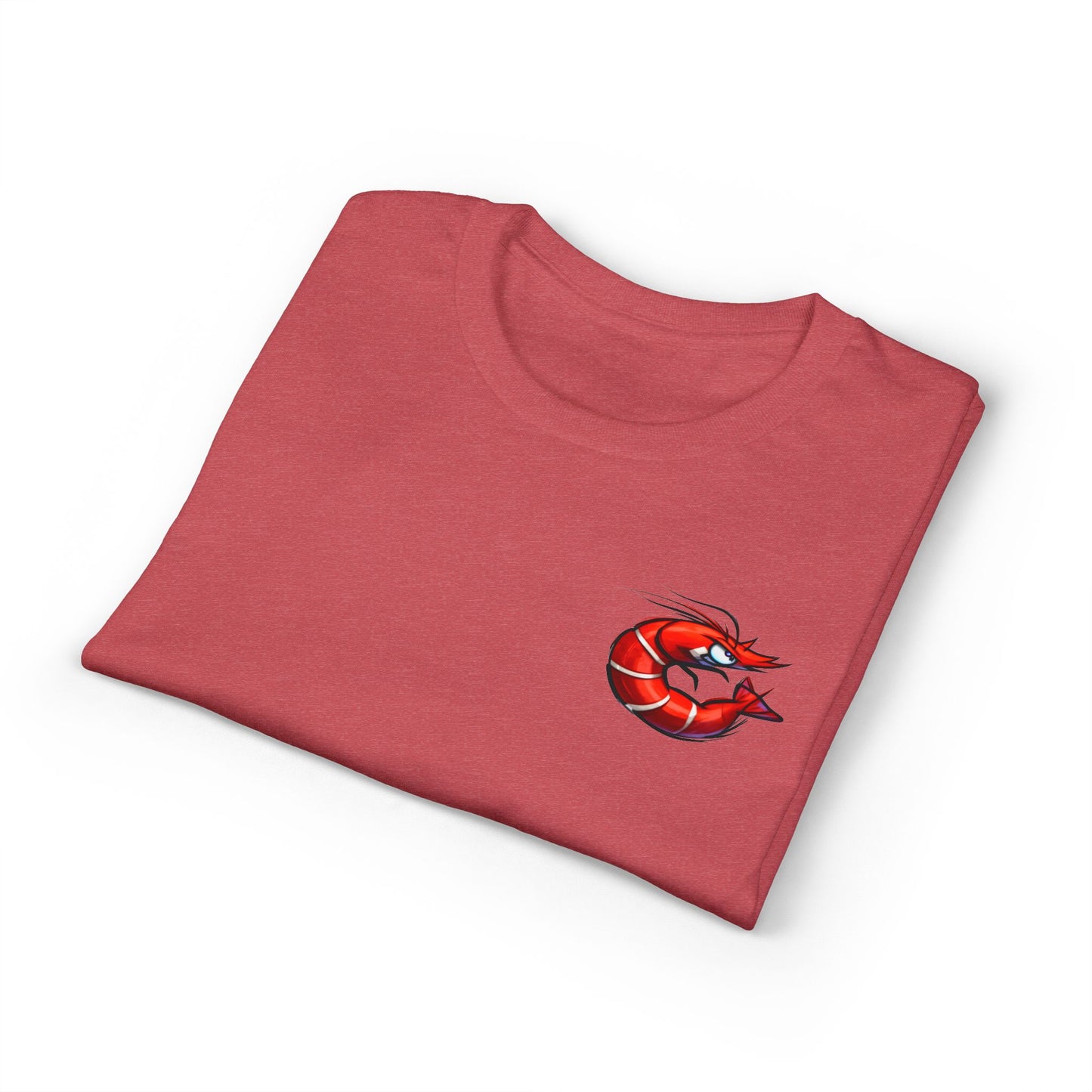 Spicy Shrimp Graphic T-Shirt — Retro Red Prawn Logo Tee