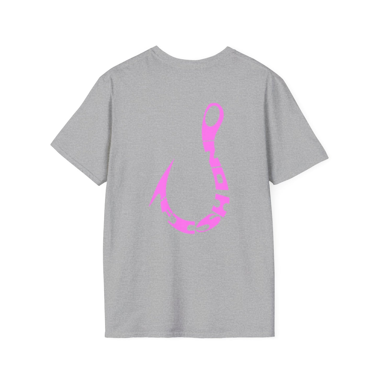 Fishing Hook T‑Shirt — Pink Stylized Hook Graphic Tee
