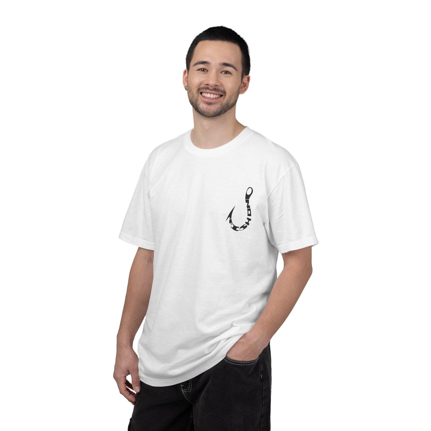 Fishing Hook Graphic T-Shirt — Bold Back Logo & Small Front Pocket Hook