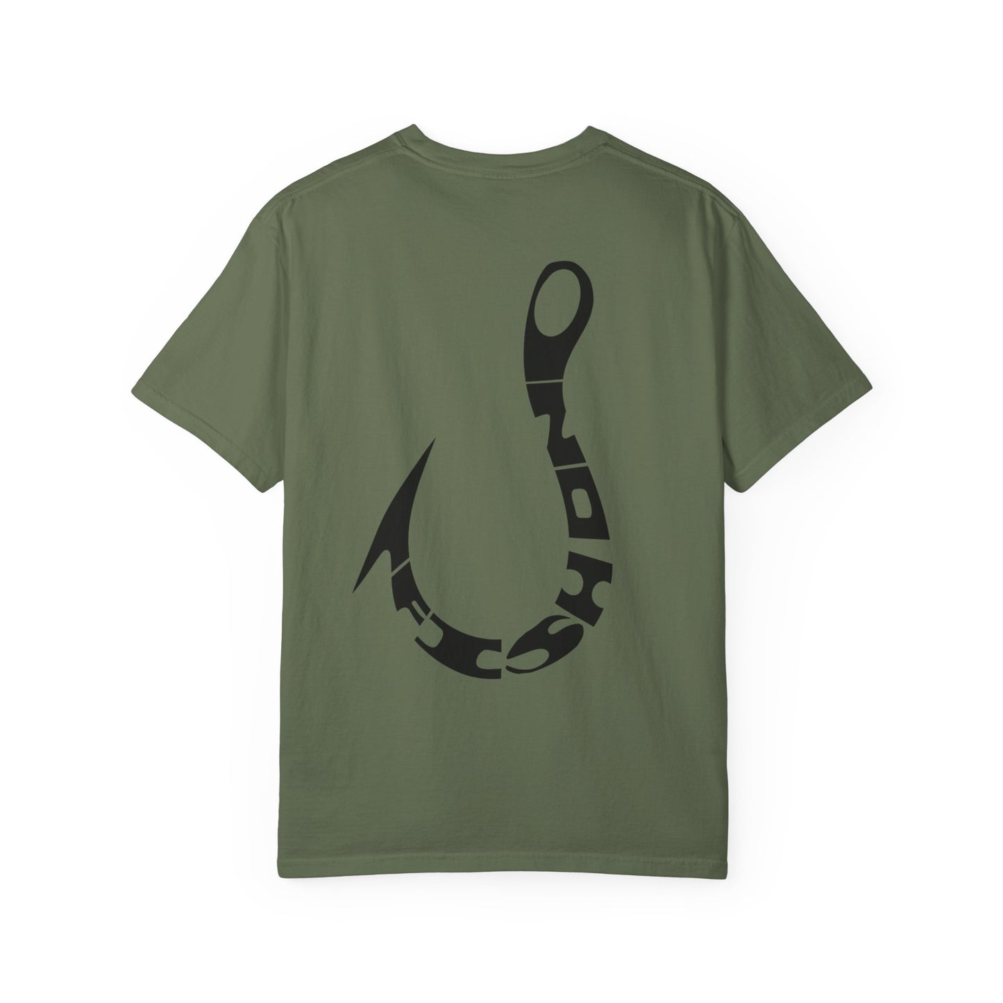 Fishing Hook Graphic T-Shirt — Bold Back Logo & Small Front Pocket Hook