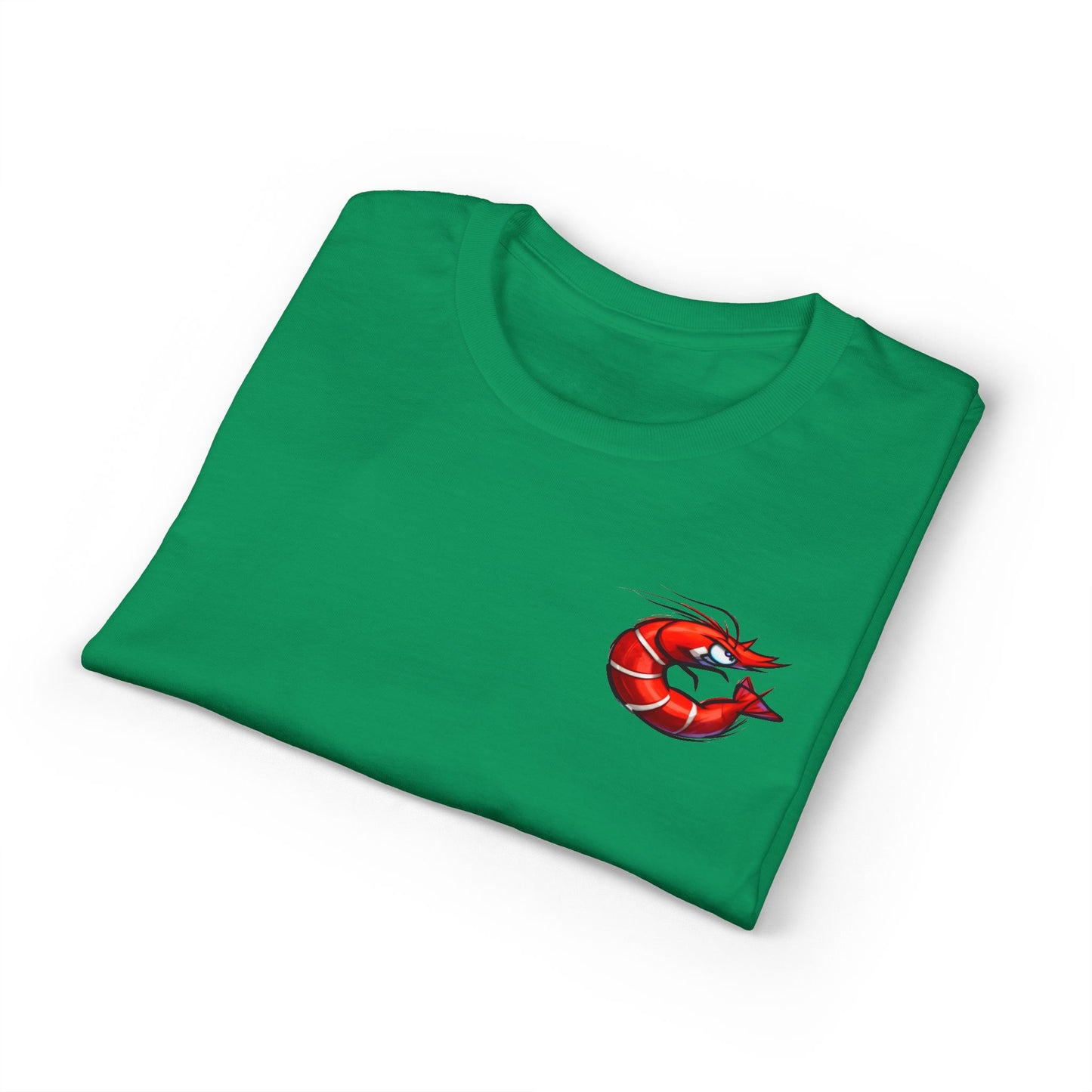Spicy Shrimp Graphic T-Shirt — Retro Red Prawn Logo Tee