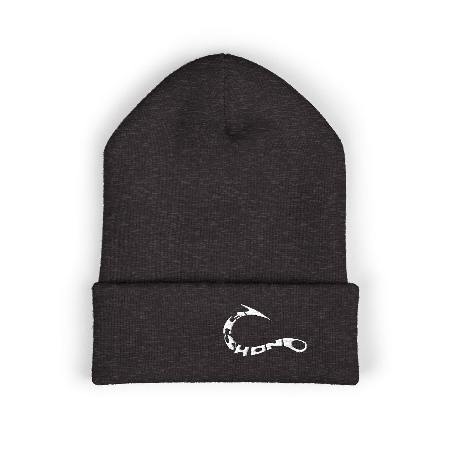 Embroidered Fishing Hook Beanie — Classic Cuffed Knit Hat