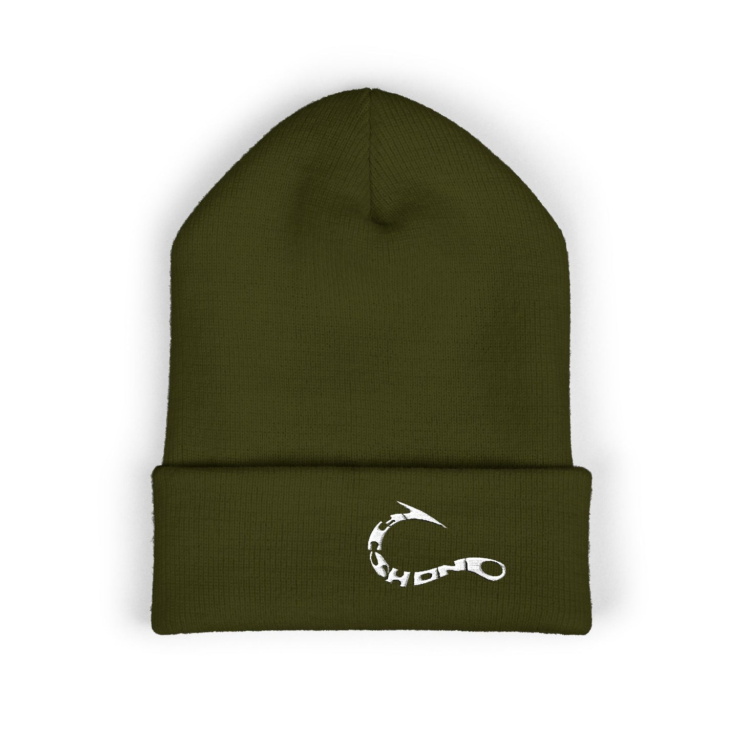 Embroidered Fishing Hook Beanie — Classic Cuffed Knit Hat