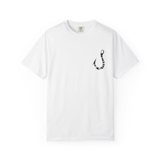 Fishing Hook Graphic T-Shirt — Bold Back Logo & Small Front Pocket Hook