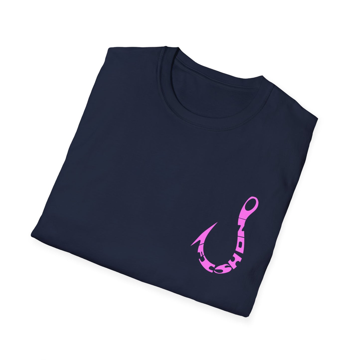 Fishing Hook T‑Shirt — Pink Stylized Hook Graphic Tee