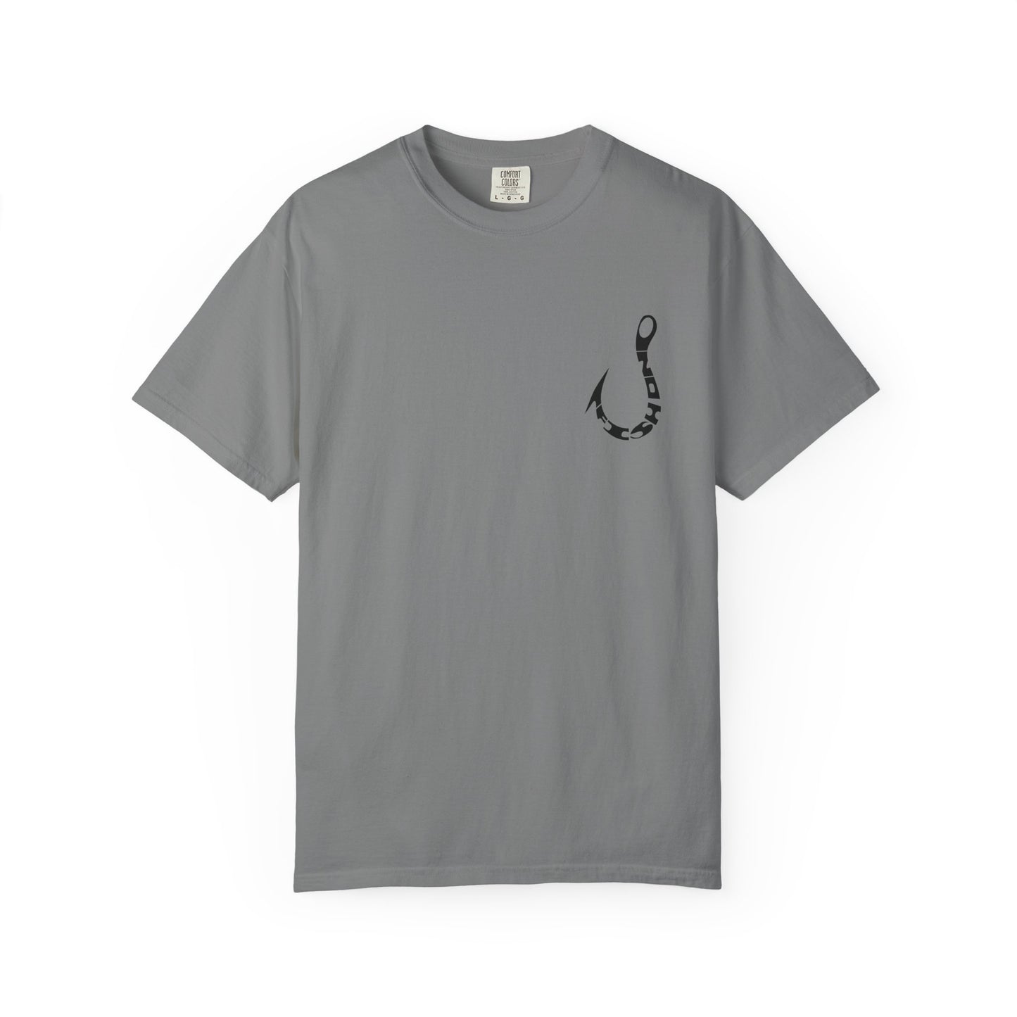 Fishing Hook Graphic T-Shirt — Bold Back Logo & Small Front Pocket Hook